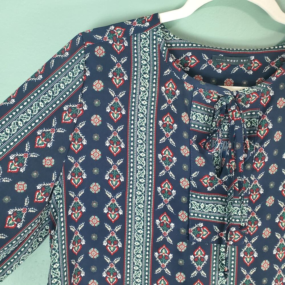West Kei Womens Multicolor Tie Detail Pattern Blouse Size Medium - Picture 4 of 6